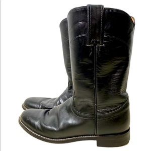 Justin Black Leather Roper Cowboy Boots Womens 7B